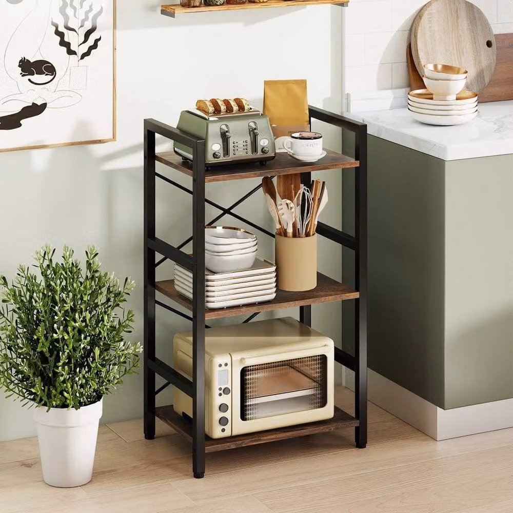 Havendro Industrial Freestanding Storage Organizer Display Shelf with Metal Frame, Brown, W/D/H: 71 x 28 x 42 cm – 3