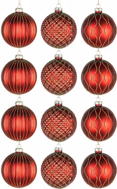 Shatchi Set of 12 Red and Gold Glass Baubles, 8 cm Round Hanging Christmas Ornaments – 9