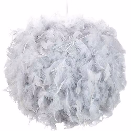 Happy Homewares Modern Round Grey Real Feather Decorated Pendant Light Shade, Diameter: 40 cm – 1
