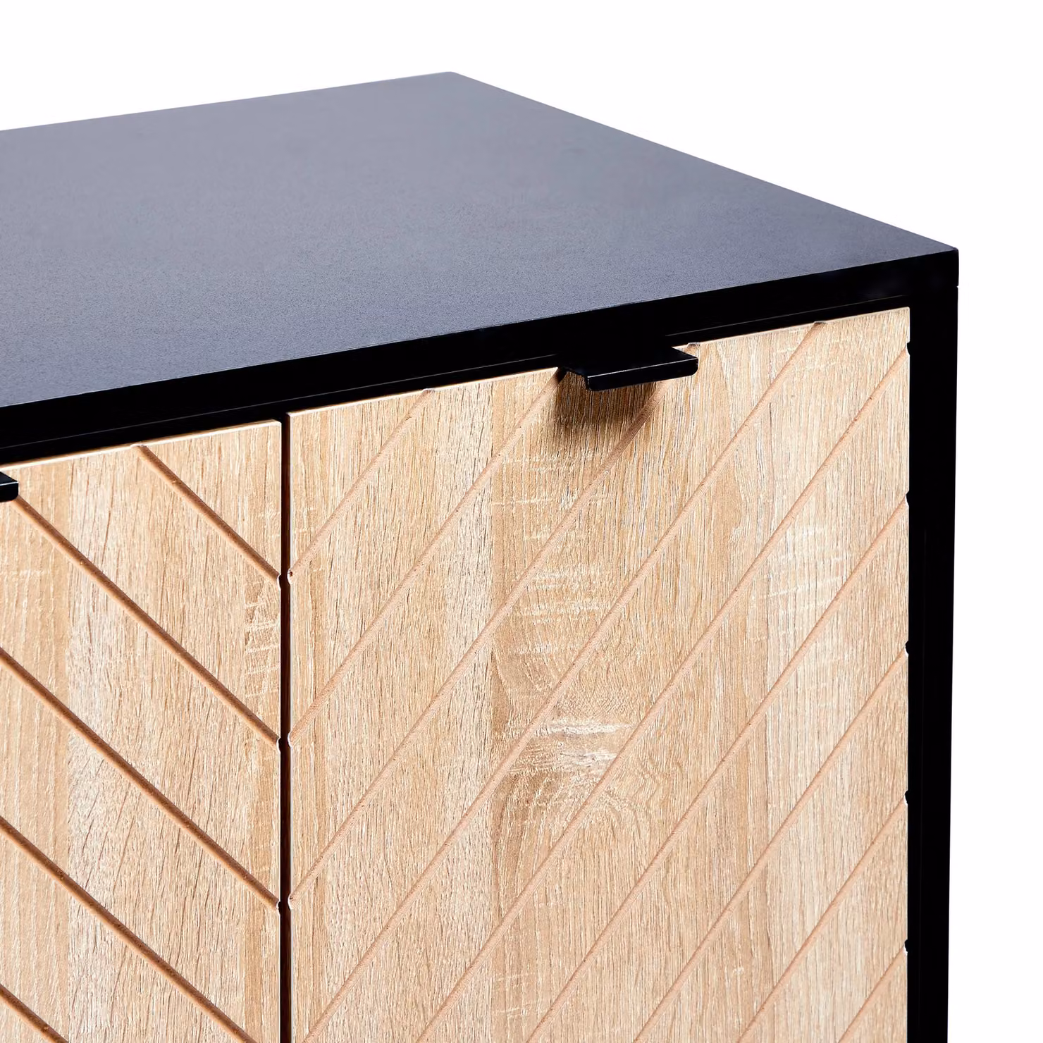 VonHaus Dalton Chevron Wood Effect 4 Door Living Room Sideboard in Black, W: 120 cm, D: 40 cm, H: 75 cm – 4