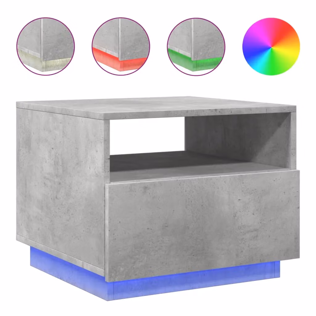 Berkfield Home Modern Coffee Table with LED Lights in Concrete Grey, W: 50 cm, D: 49 cm, H: 40 cm – 2