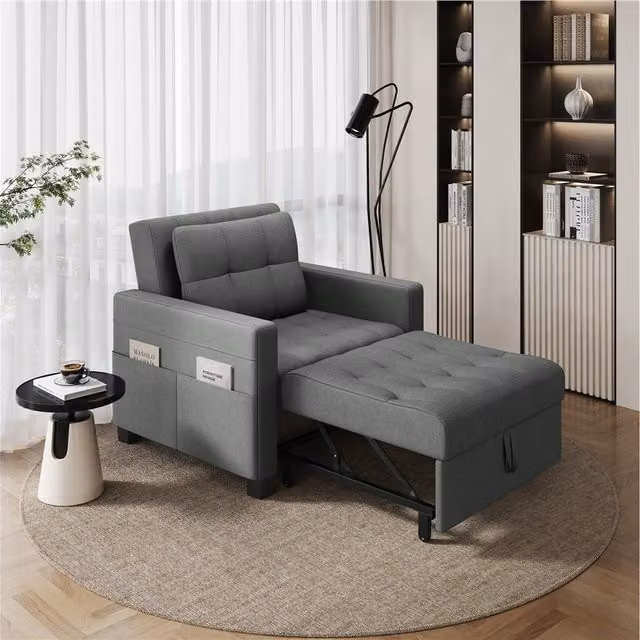 Yaheetech Convertible Sofa Chair Sleeper with Armrests in Light Grey