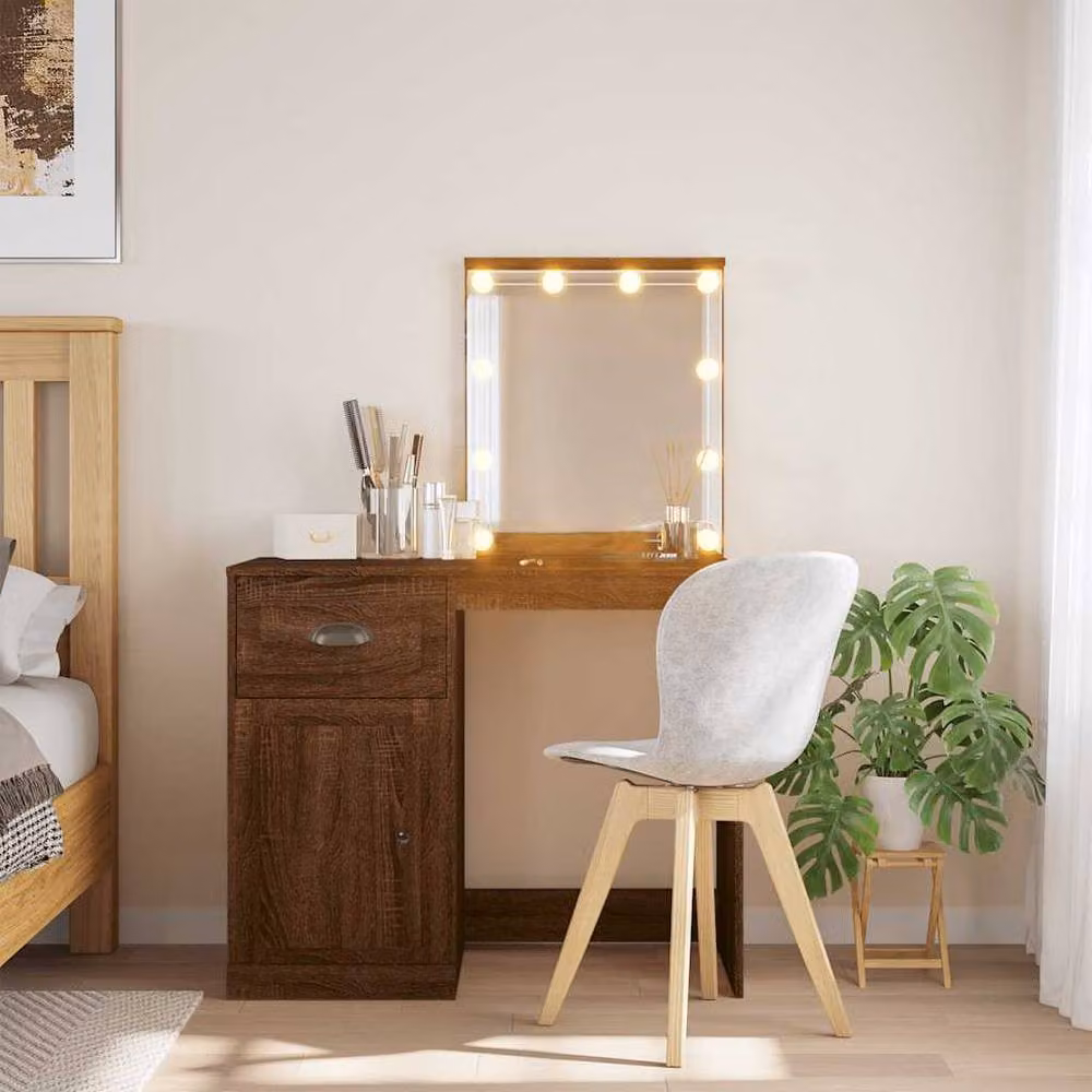 Berkfield Home Hollywood LED Dressing Table in Brown Oak, W/D/H: 90 x 42 x 132.5 cm – 2