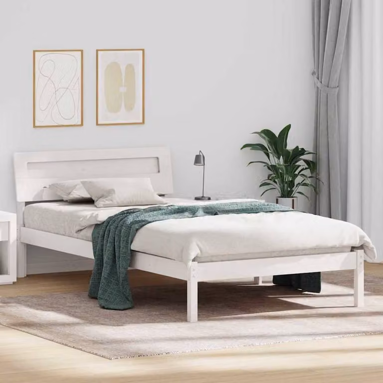 Berkfield Home White Pine Wood Bed with Headboard and LED Strip Lights W: 75 cm, L: 190 cm