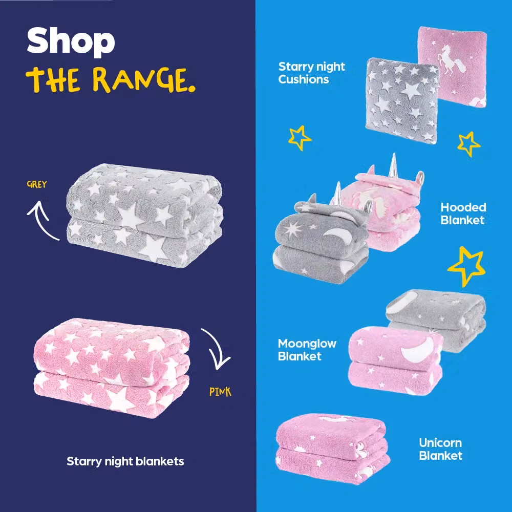 Wicked Gizmos Starry Night Glow in the Dark Fleece Blanket, Pink and Grey, W x D: 127 x 152 cm – 7