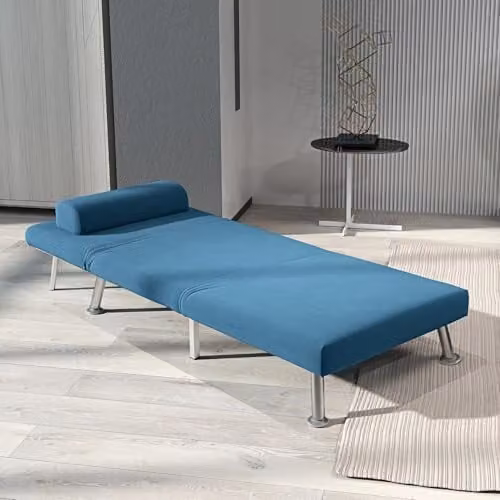 HOMCOM 3-in-1 Velvet Single Sofa Chair Bed in Blue with Metal Frame and Armrests – 2