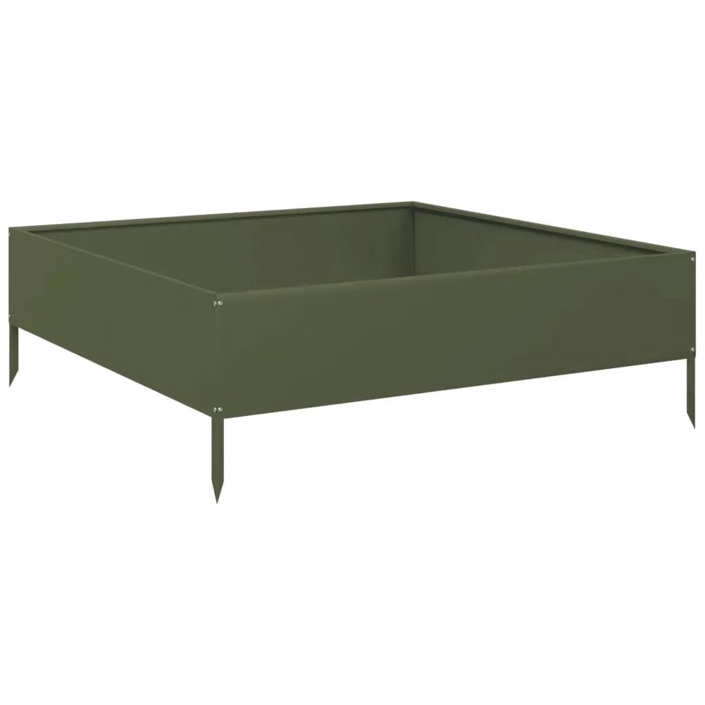 Berkfield Home Garden Steel Raised Bed in Olive Green, W: 100 cm, D: 100 cm, H: 33.5 cm – 2