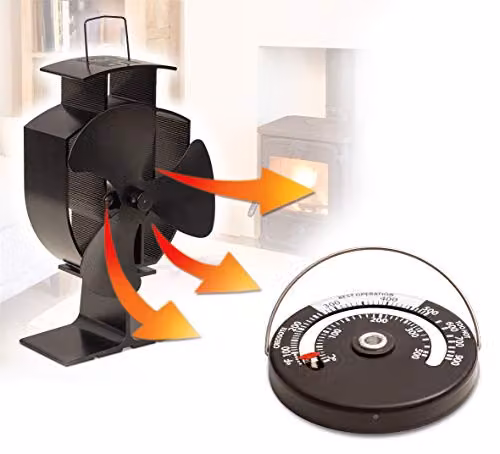 St Helens Prem-i-air Heat Powered 3 Blade Stove Fan and Magnetic Thermometer in Black – 1