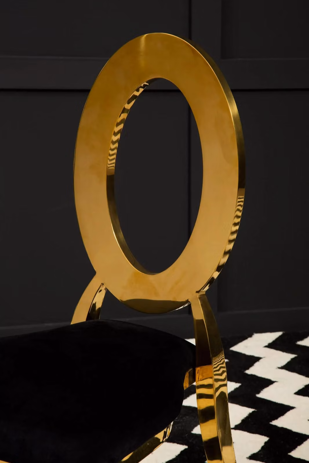 Orsina Sarita Stackable Oval Dining Chair in Black Velvet with Gold Metal Frame – 4