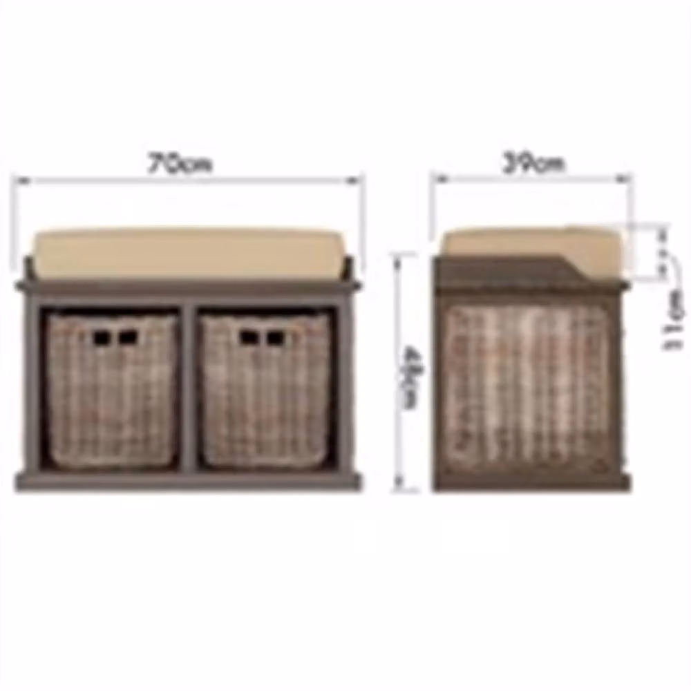 Nordara Brown Rattan and Wood 2 Drawer Storage Bench – 2
