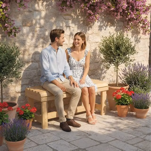 Outsunny Two Seater Brown Wooden Slatted Garden Bench