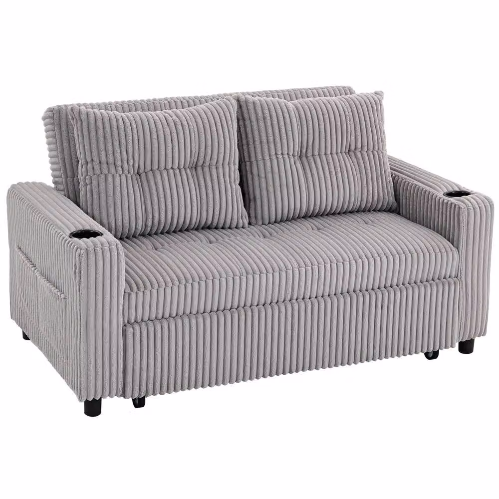 Wyld Haus Lore 2 Seater Click Clack Sofa Bed in Light Grey Corduroy – 2