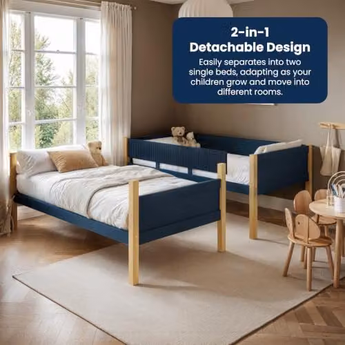 Flair Mateo Detachable Ribbed Bunk Bed in White and Blue, W/D/H: 190 x 90 x 155 cm – 2