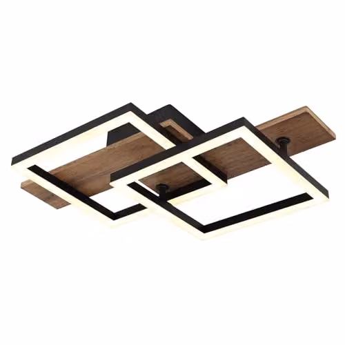 Globo Lighting Netlighting Modern Rectangular LED Ceiling Light in Black and Wood, 16 W, 900 lm, Warm White, W/D/H: 44 x 33 x 8.5 cm