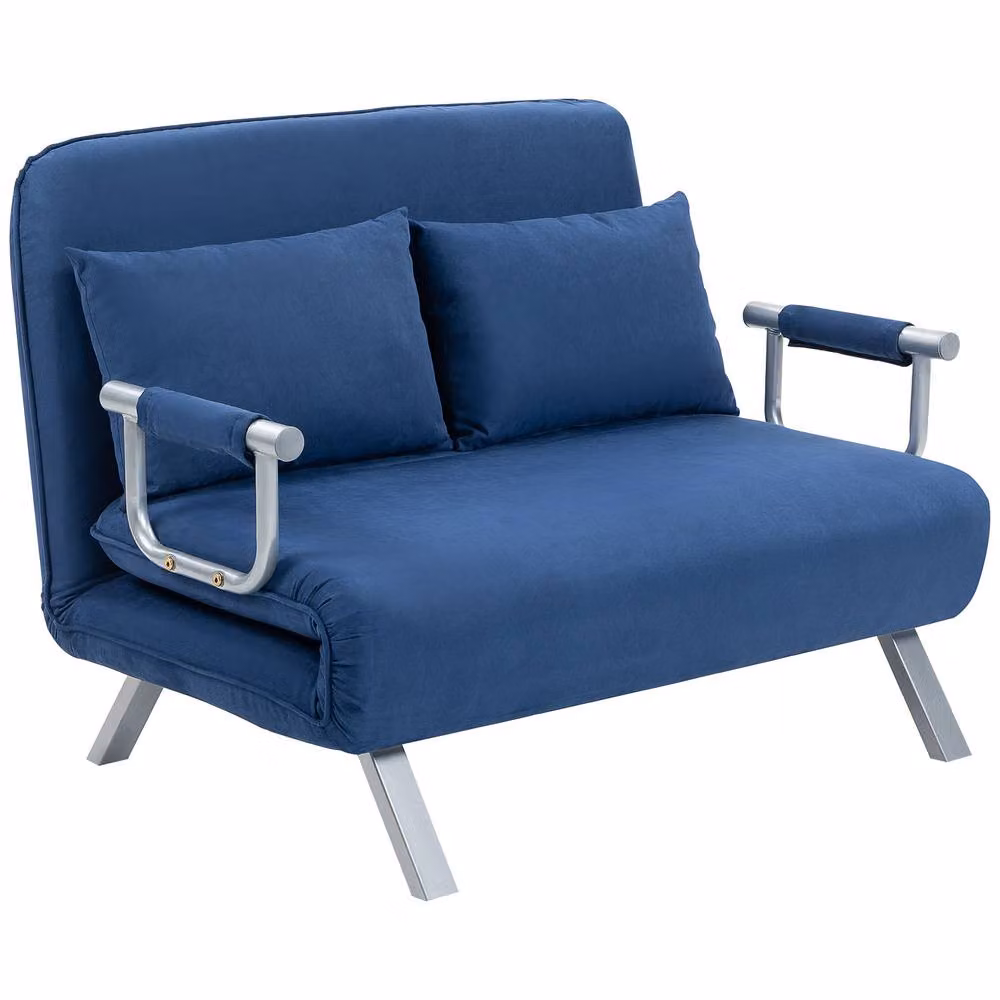 STILVORA Blue Microfibre Two-Seater Click-Clack Sofa Bed with Adjustable Headrest and Scatter Cushions – 4