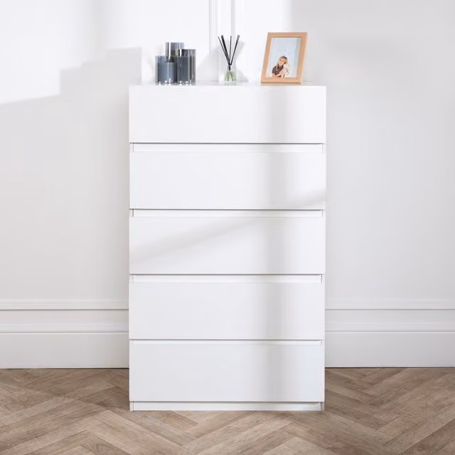 Home Treats Minimalist White Matt Wood and Metal Bedroom Furniture
