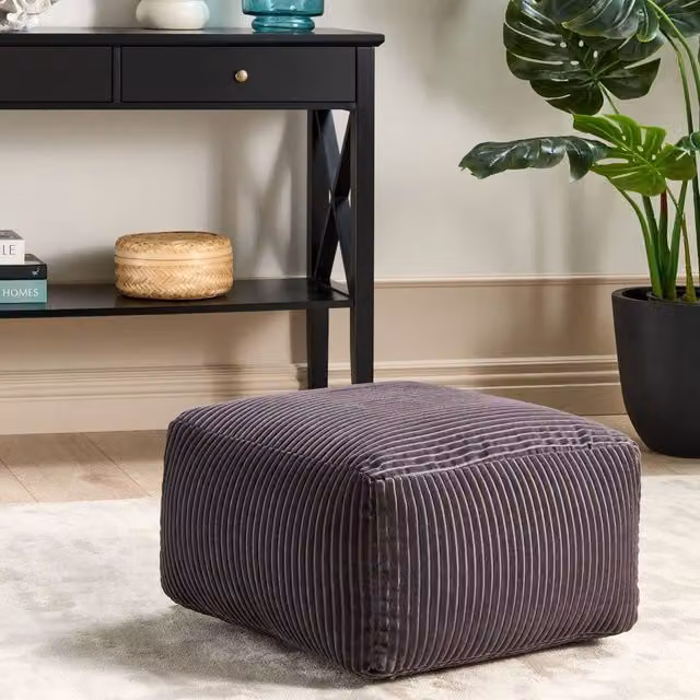 Wyld and Coco Pouffe Dark Grey Corduroy Footstool with Removable Cover