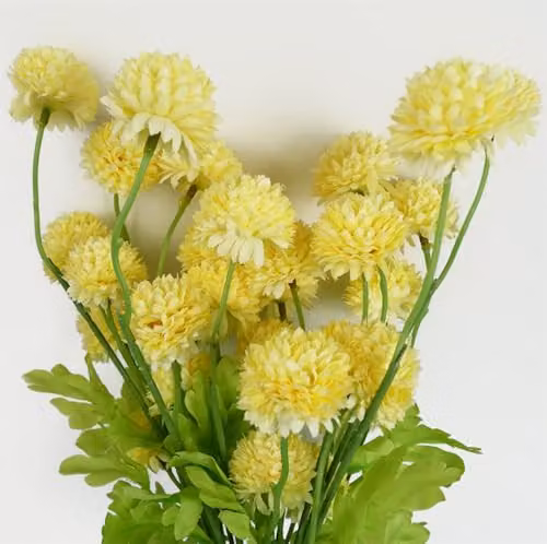 Leaf Design Yellow Dahlia Pompom Artificial Flower Stem, 50 cm – 2