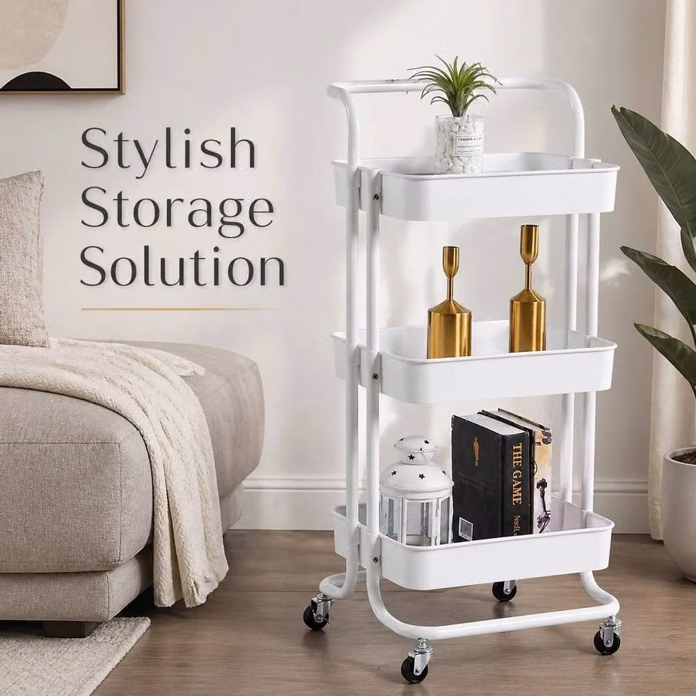 Nordara 3 Tier Rolling Storage Cart in White – 4