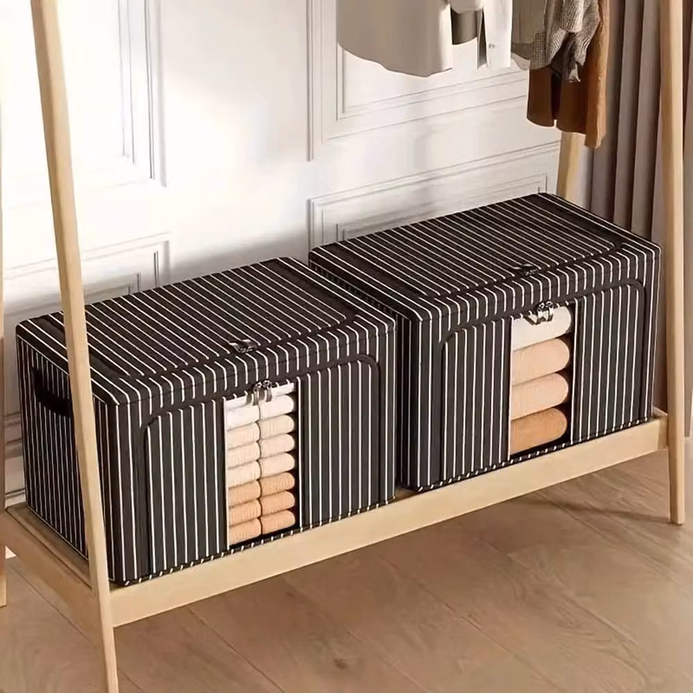 NESTLUNE 2-Piece Foldable Fabric Clothes Storage Boxes, 100L, Black – 4