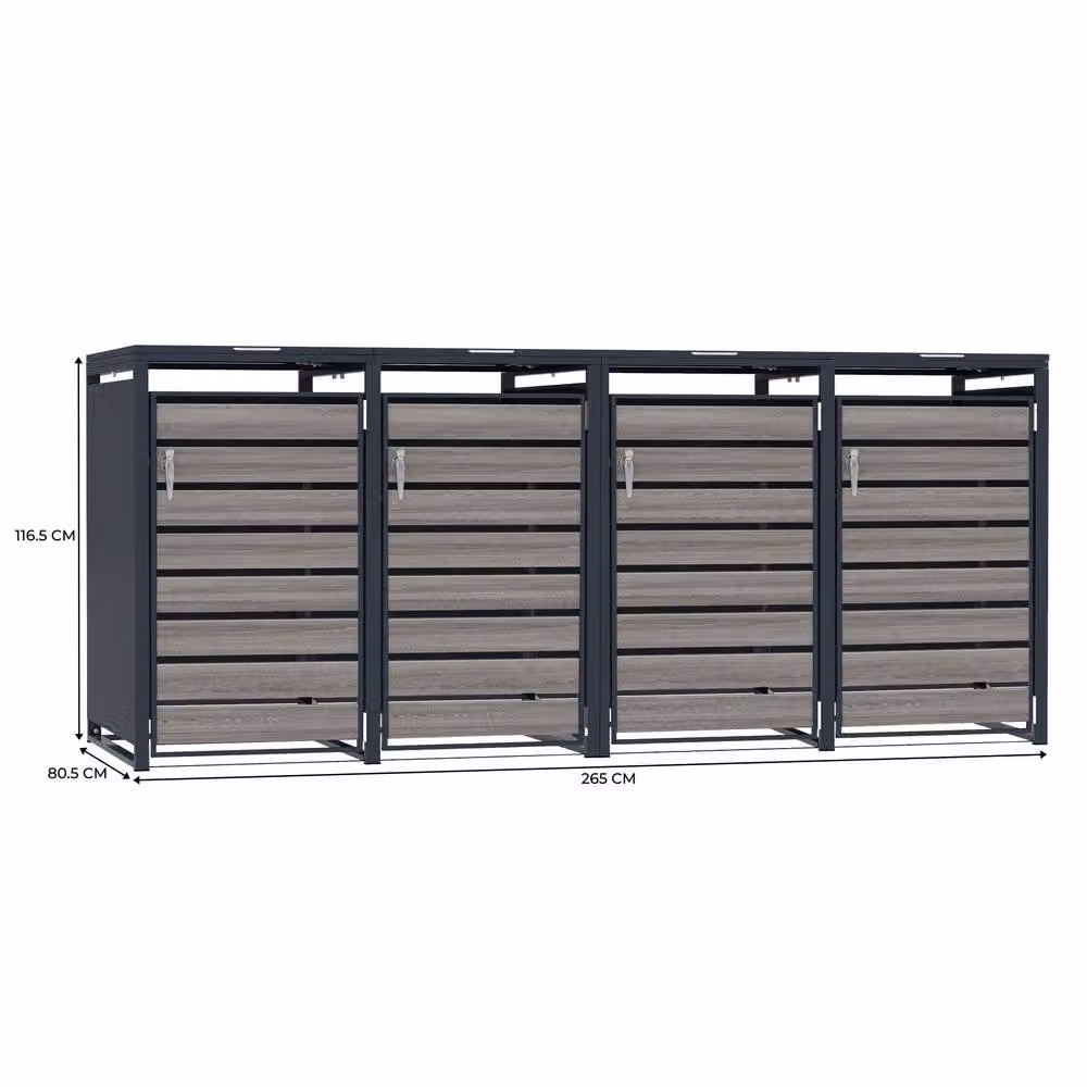Monstershop Quadruple Wheelie Bin Metal and Wood Storage in Anthracite Grey – 2