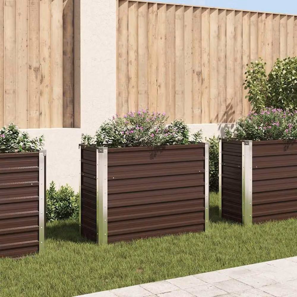 Berkfield Home Garden Brown Galvanised Steel Raised Bed W/D/H: 100 x 40 x 77 cm – 2