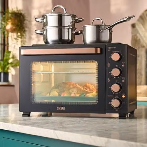 Cooks Professional Mini Portable Electric Countertop Oven with Ceramic Hobs and Grill, 34L Capacity, Black – 2