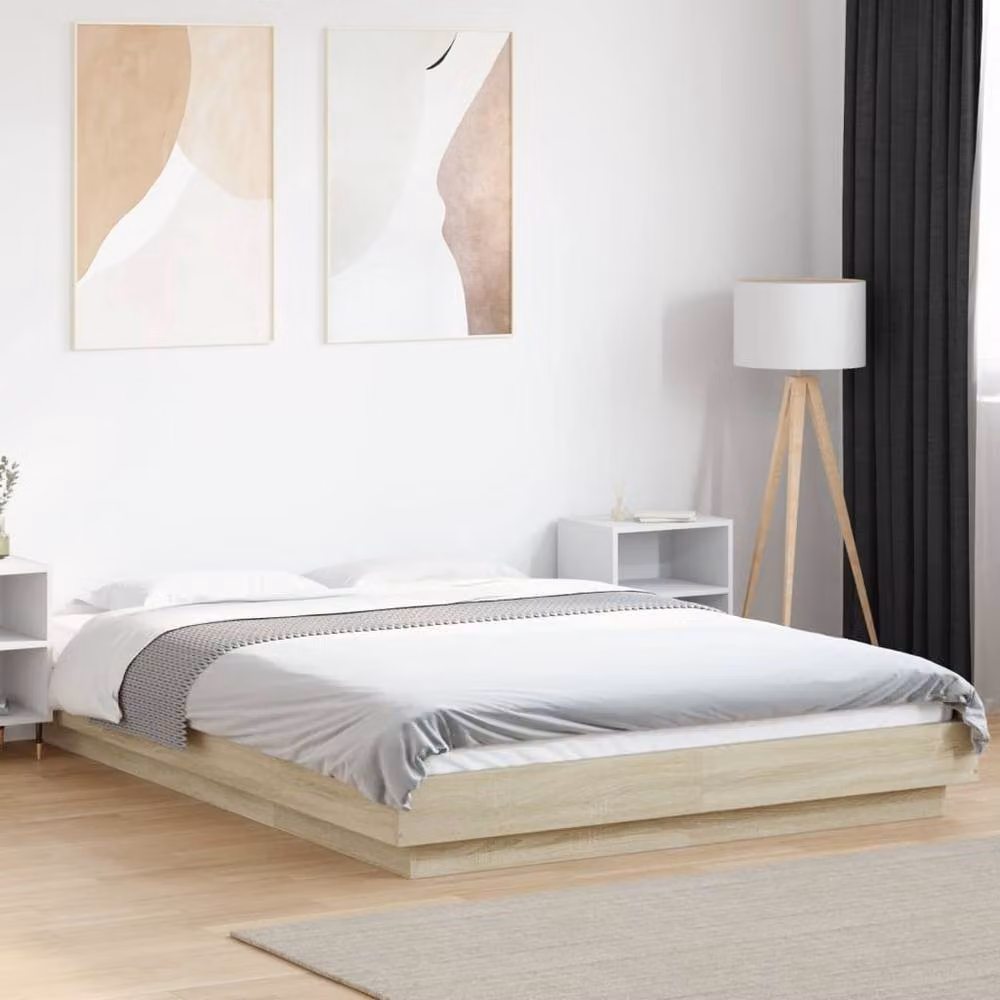 Berkfield Home Sonoma Oak Bed Frame in Beige, W/D/H: 140 x 200 cm – 2