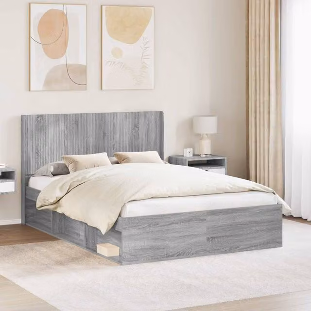 Berkfield Home Grey Sonoma Bed Frame with Headboard and Side Compartment Storage, W/D/H: 150 x 200 cm