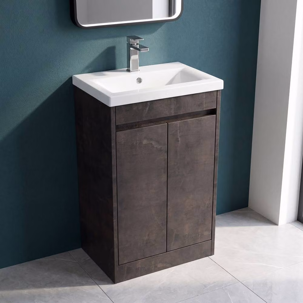 Balterley Modern 2 Door Freestanding Bathroom Vanity Unit with Mid Edge Basin in Metallic Slate Grey, W/D/H: 52 x 39.5 x 83.5 cm – 3