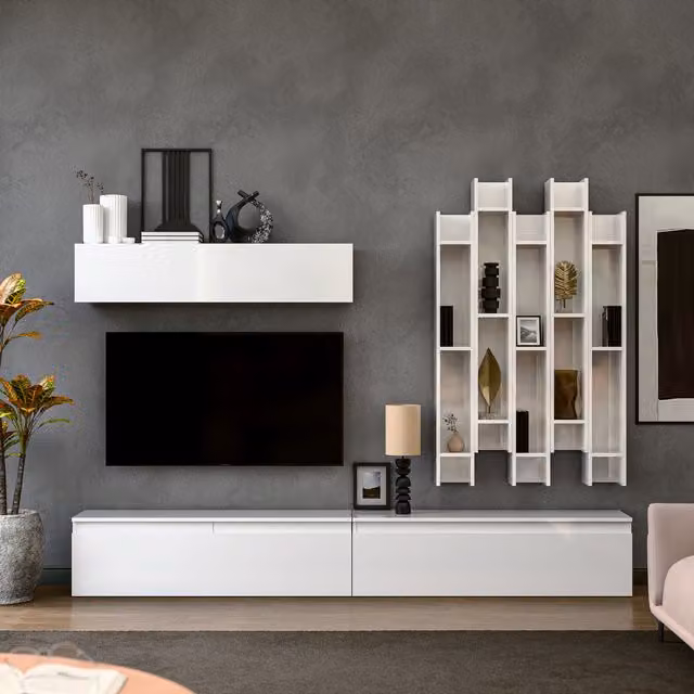 Decorotika Annecy Wall Mounted Entertainment Center in High Gloss White