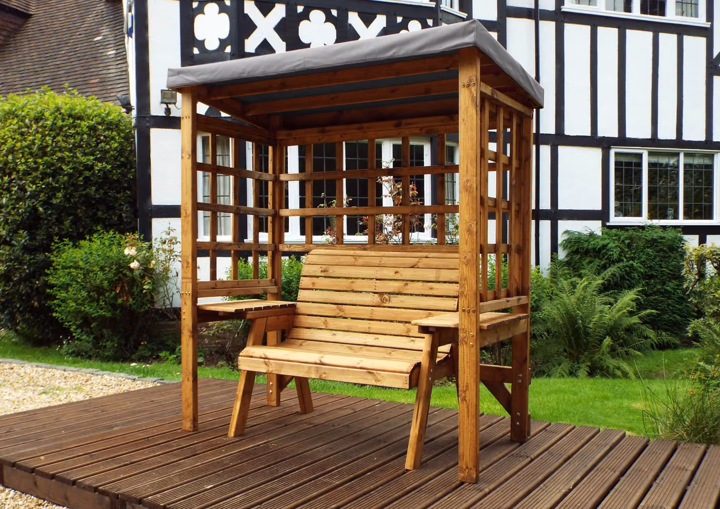 Charles Taylor Wentworth Two Seater Garden Arbour in Grey and Brown Treated Hardwood – 2