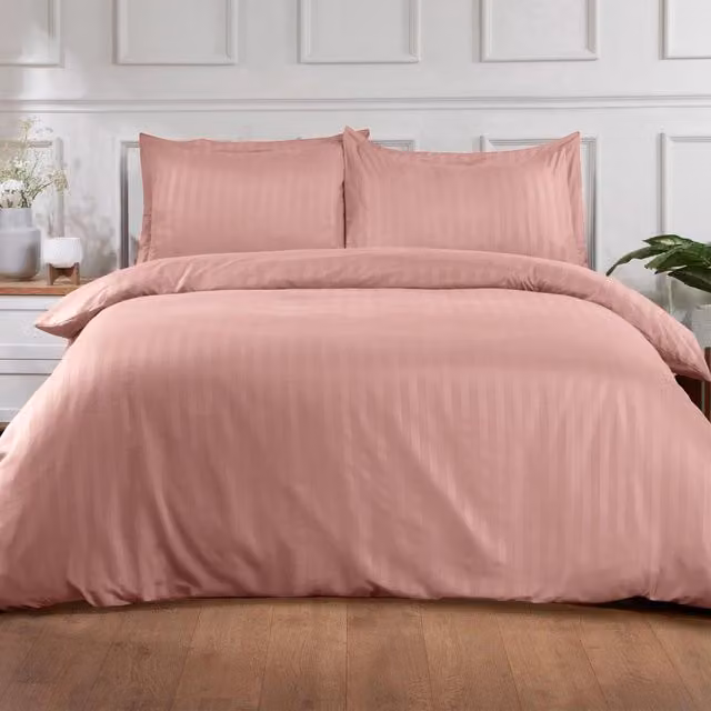 Brentfords Pink Satin Stripe Microfibre Duvet Cover and Pillowcase Set, Superking, 200 x 200 cm