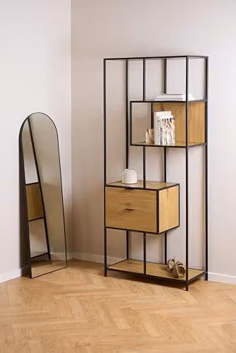 AC Design Furniture Jörn Shelf with 2 Drawers and 4 Shelves in Matt Black Steel and Wild Oak, H 185 x W 77 x D 35 cm – 2