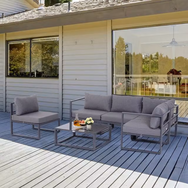Outsunny 6 Piece Modern Grey Outdoor Sectional Sofa Set