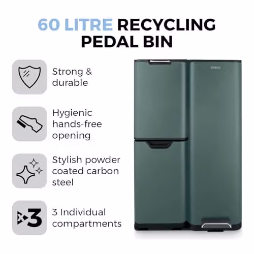 Tower 60L Green Pedal Recycling Bin with Removable Inner Buckets and Coated Steel Body – 2