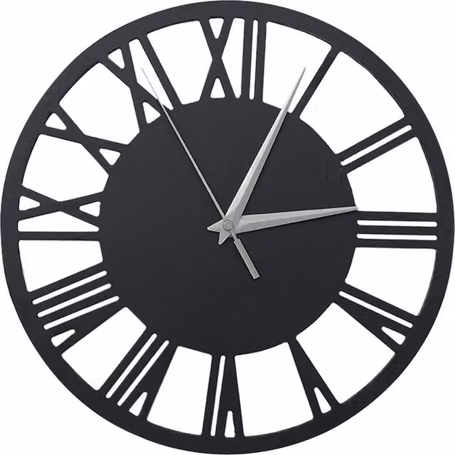 Livingandhome Round Classic Quartz Wall Clock with Silent Analog Movement in Grey, Silver and Black