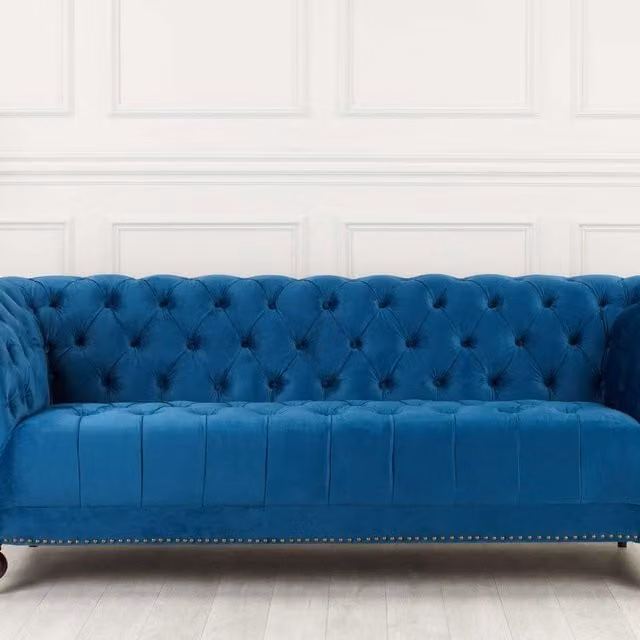 Birlea Chesterfield 3 Seater Sofa in Blue Velvet Fabric