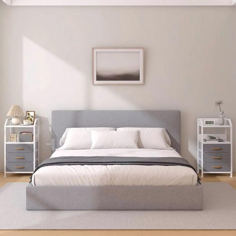 FORGEVIO Bedside Table with 3 Fabric Drawers, Grey, W/D/H: 40 x 30 x 70 cm – 3