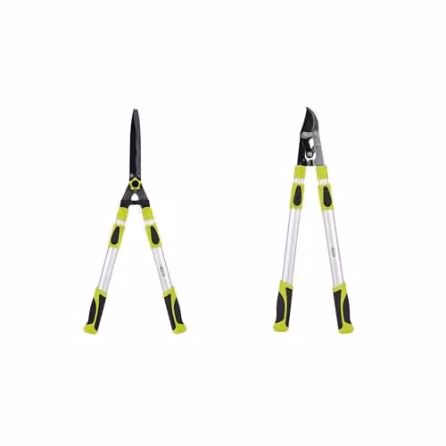 Garden Gear Telescopic Bypass Lopper and Hedge Shears Duo Pack in Green with Carbon Steel and Aluminium Blades