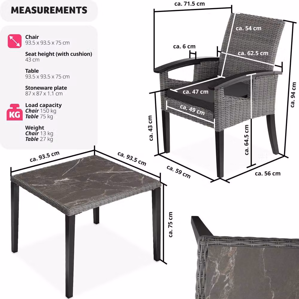 tectake Tarent Dining Table and 4 Rosarno Chairs Set in Grey – 6