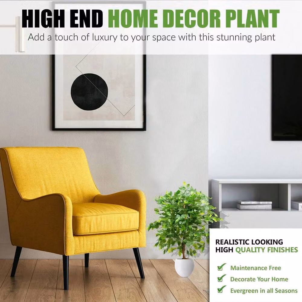 FLAVORA Large Bushy Artificial Ficus Tree in Green, Height: 90 cm – 5