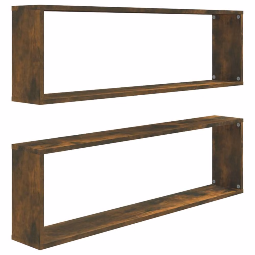 Berkfield Home Wall Mounted Cube Shelves, 2 Pack, Smoked Oak Brown, W/D/H: 100 x 15 x 30 cm – 2