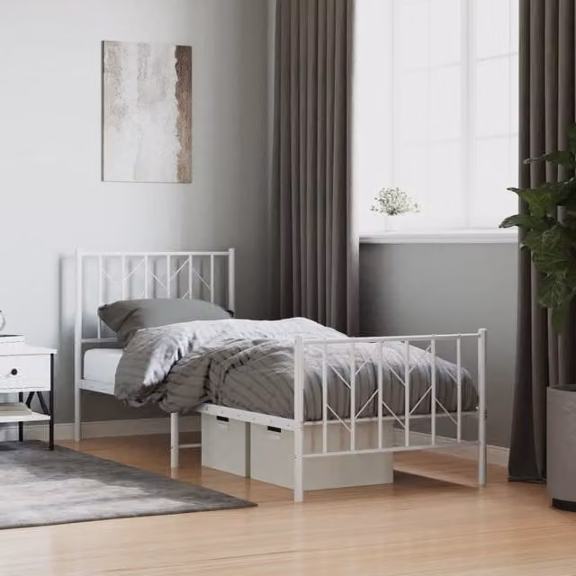 Berkfield Home Metal Bed Frame with Footboard, White, W/D/H: 80 x 200 cm – 1