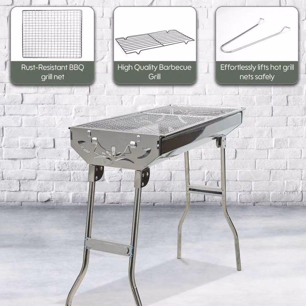 KORVIXA Folding Charcoal Barbecue Grill in Silver, W/D/H: 100 x 33 x 71 cm – 3