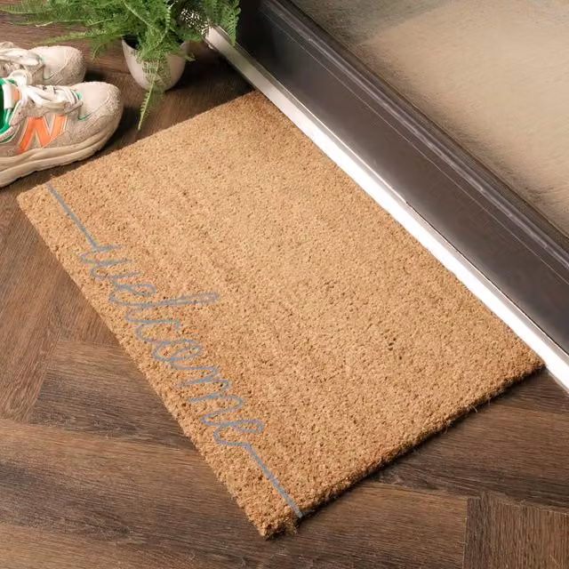 Artsy Mats Welcome Scribble Grey Coir and Natural Rubber Doormat, W: 60 cm, D: 40 cm