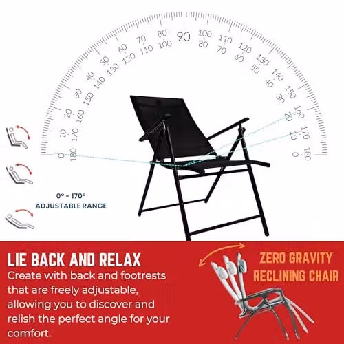 Samuel Alexander Multi Position Reclining Folding Chair in Black for Garden, Patio or Terrace – 9