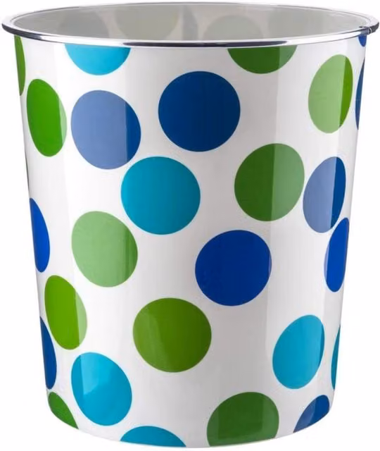 MantraRaj 7.7L Plastic and Metal Waste Paper Basket Dust Bin in Blue Dot