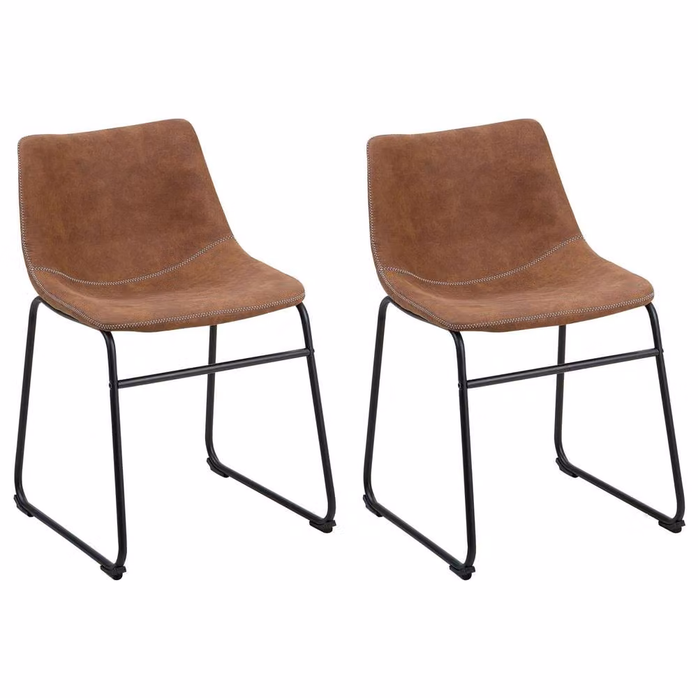 Wyld and Coco Set of 2 Mid-Century Dining Chairs in Brown Fabric with Black Metal Cantilever Legs – 2