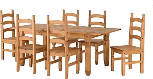 Seconique Corona Extendable Rectangular Pine Dining Set with 6 Chairs in Brown